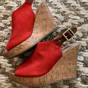 Red Faux Suede Wedges